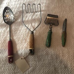 Vintage Wood-Handled Kitchen Prep & Cooking Utensils - Set of four!